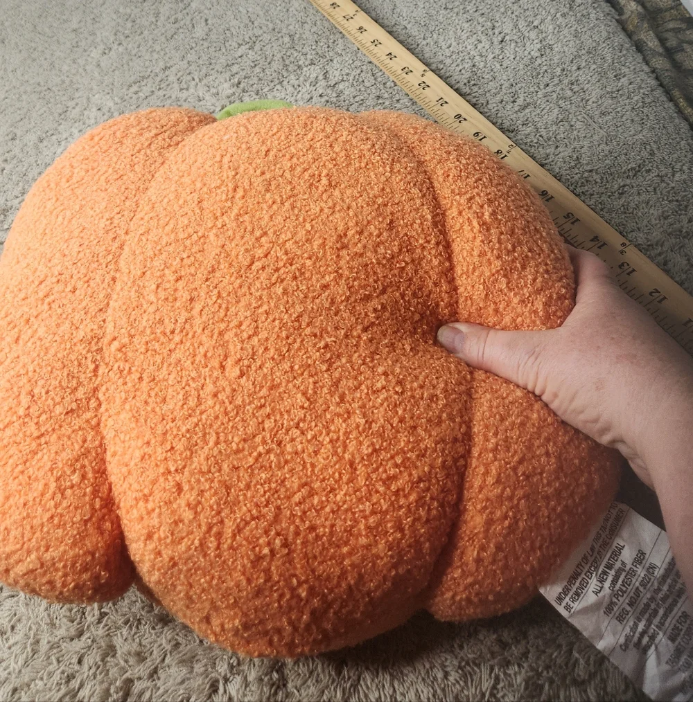 Plush Pumpkin Pillow - Orange with Green Stem